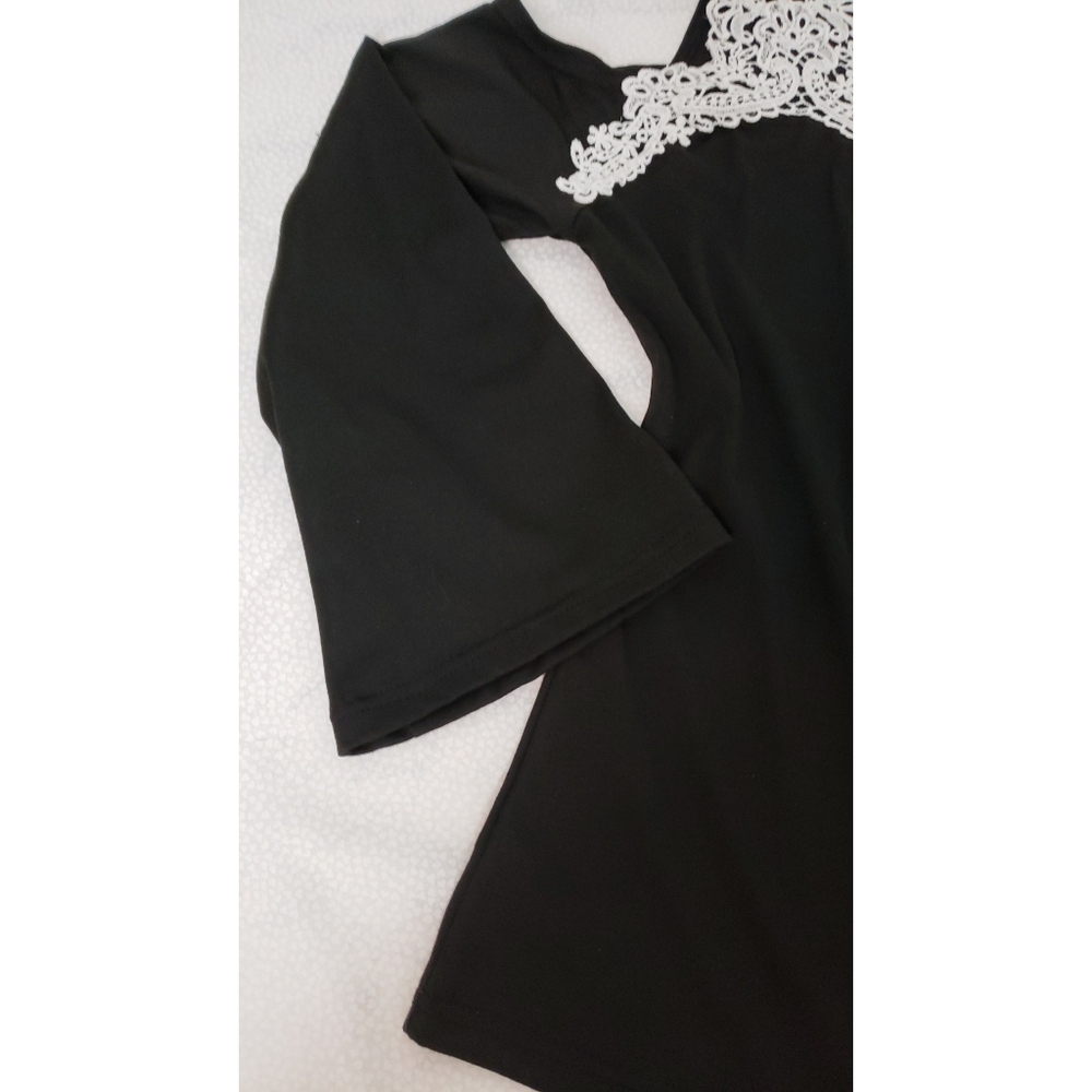 Hua Lan Black Cold Shoulder Top With Lace Sz Xl - Picture 5 of 5